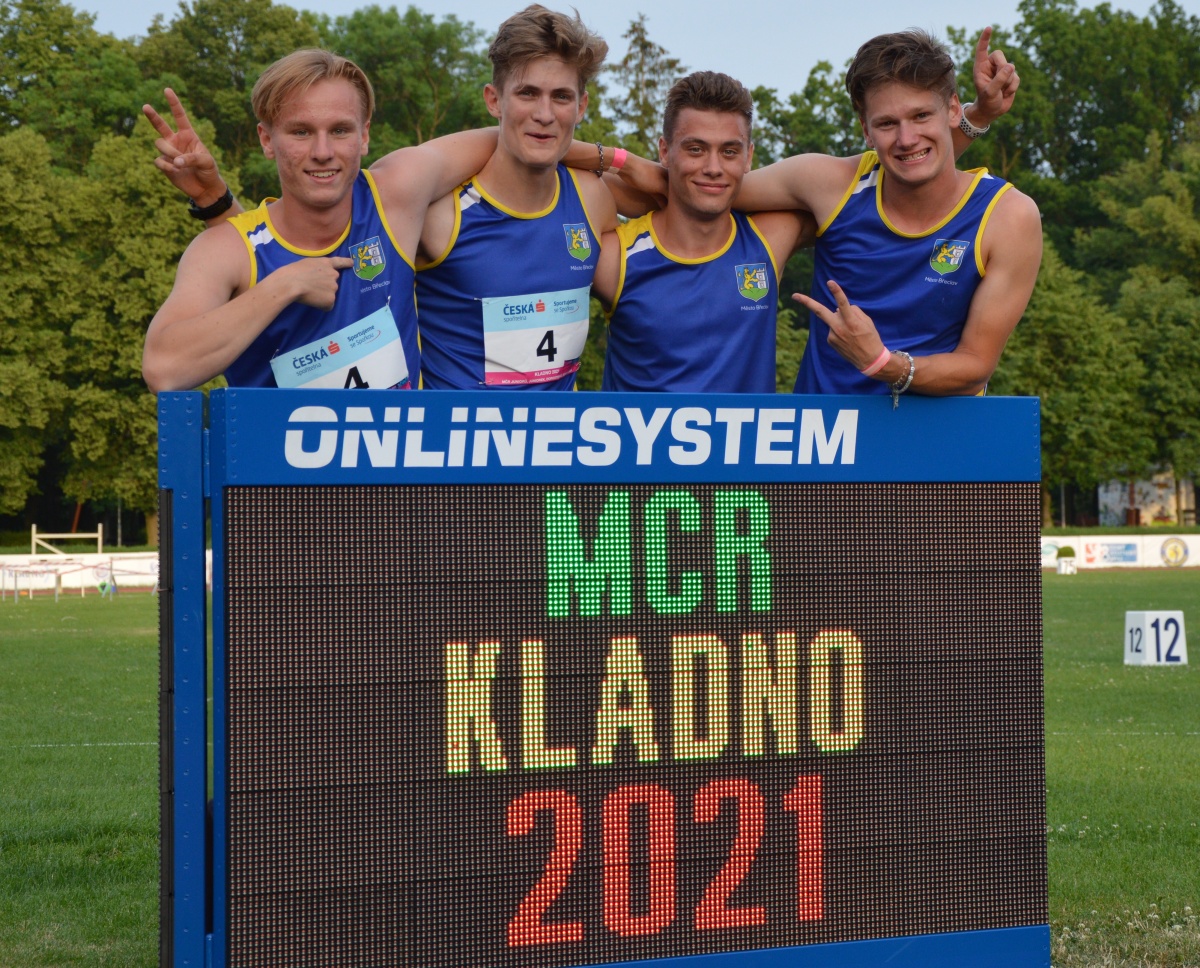 MČR 2021 Kladno bronzová štafeta na 4x100m Procházka-Halášek-Oberndorfer-Petrjanoš