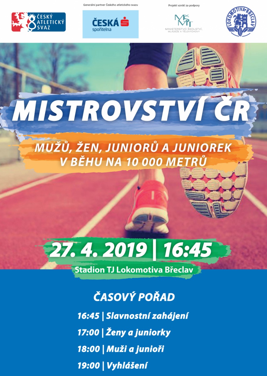 Plakát 2019 pro MČR v běhu na 10 000 m v Břeclavi.