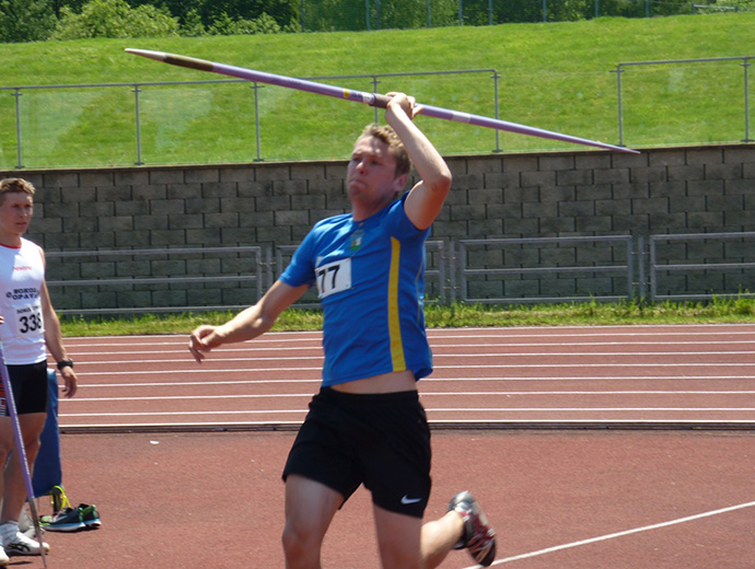 Adam Hrozínek při pokusu v hodu oštěpem (I. liga mužů a žen v Třinci).